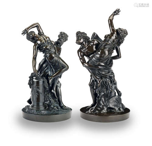 After Gian Lorenzo Bernini (Italian, 1598-1680) and Gaspard Marsy (French 1624 -1681): A near pair of patinated bronze figural groups of 