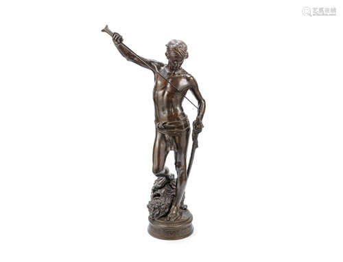 Jean Antonin Mercié (French, 1845-1916): A patinated bronze figure of 'David Vainqueur De Goliath'