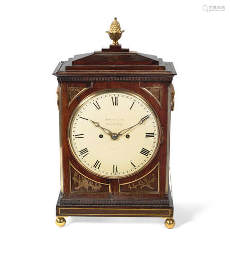 the dial signed James McCabe, Royal Exchange, London no 1350  An early 19th century brass inlaid mahogany table clock