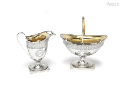 by Henry Chawner, London 1788  (2) A George III silver matching cream jug and swing-handle sugar bowl