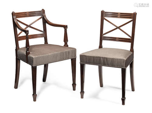 in the manner of Gillows A set of ten late George III mahogany dining chairs