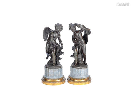 in the manner of Claude Michel, called Clodion (French, 1738-1814) A pair of patinated bronze figures of the young Cupid and Psyche