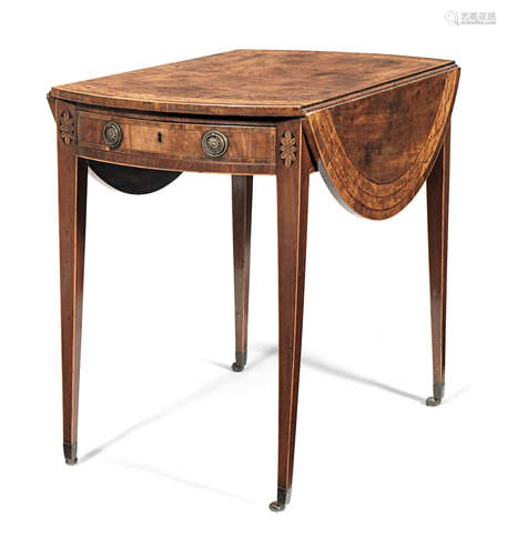 probably by John Sherrott A George III mahogany, satinwood and marquetry Pembroke table