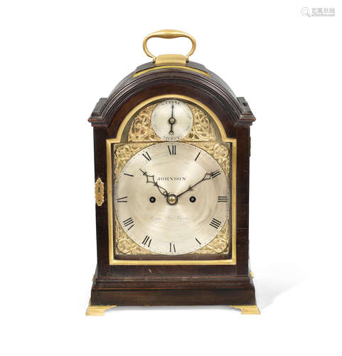 the dial and movement signed for Johnson, Grays Inn Passage A George III brass mounted mahogany bracket clock with pull repeat