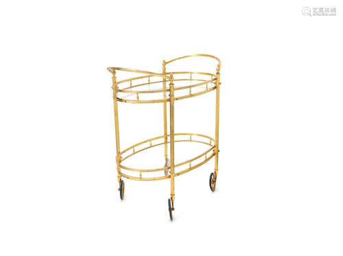 probably French or Italian A 1950's/60's gilt brass and glass cocktail trolley