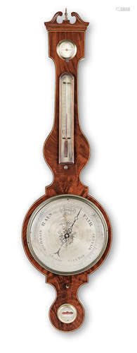 the dial signed N. Hart, Woolwich  An early 19th century mahogany and boxwood strung wheel barometer