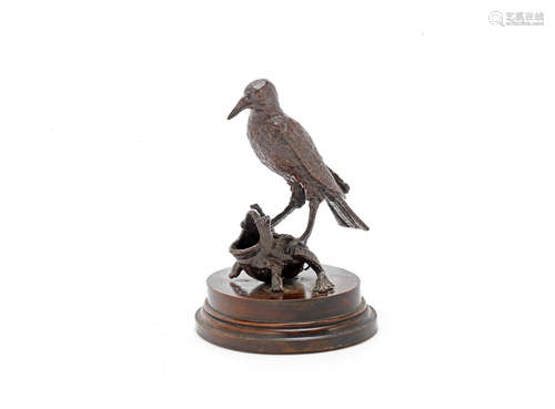 probably 19th century, in the Renaissance Paduan stlyle An Italian patinated bronze ink stand modelled as a bird and a toad