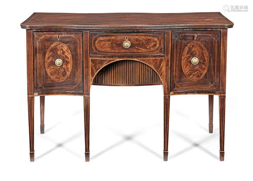 A small George III mahogany, purplewood banded and chequer inlaid serpentine sideboard