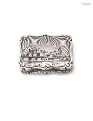 by William Davenport, Birmingham 1850  A Victorian silver 'Crystal Palace' engraved castle-top vinaigrette