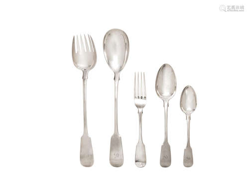 by Henry & Henry Lias, London 1855 / 1856  A group of Fiddle pattern silver flatware