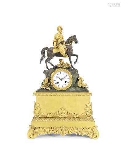 A mid 19th century French gilt and patinated bronze orientalist figural mantel clock