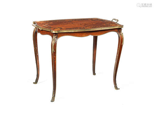 in the Louis XV style A French early 20th century gilt bronze mounted rosewood, bois satine and marquetry tea table