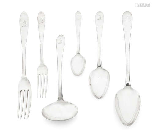 by William Bateman, London 1825  (61) A Celtic Point pattern silver flatware service