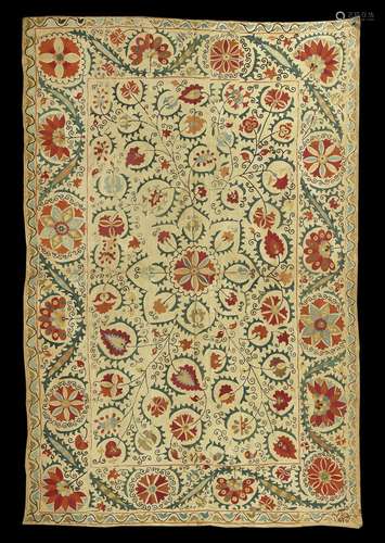 A 19th century Bokhara silk-embroidered cotton panel (susani), Central Asia