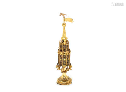 by Aaron Taitelbaum, London 1932  A silver-gilt combined spice tower and candle holder