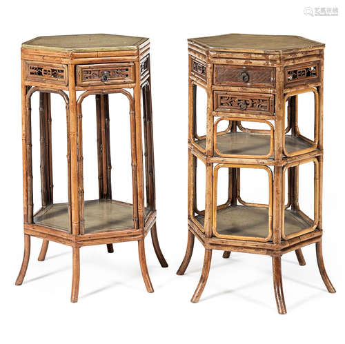 in the Brighton Pavilion taste Two similar 19th century bamboo hexagonal occasional tables