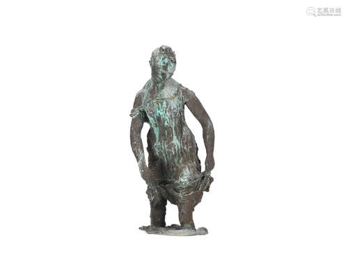 possibly concieved as a fountain figure Manner of Emilio Greco (Italian, 1913-1995): A verdigris patinated bronze figure of a young girl