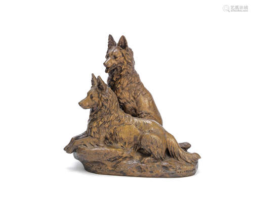 Jules Edmund Masson (French 1871-1932): A patinated bronze group of two Alsation dogs