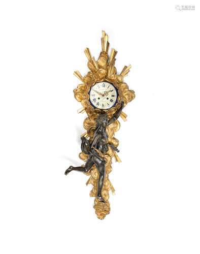 in the Louis XV style, the dial and movement signed for Raingo Freres, the movement with Samuel Marti pastille mark A good late 19th century French gilt and patinated figural cartel clock