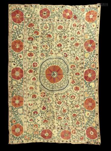 A 19th century Bokhara silk-embroidered cotton panel (susani), Central Asia