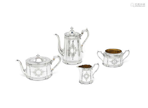 by James Dixon & Sons, Sheffield 1874 / 1877  (4) A Victorian four-piece silver tea and coffee service