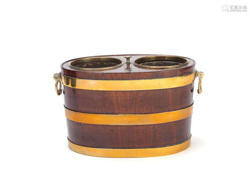 A George III brass bound mahogany twin section wine cooler