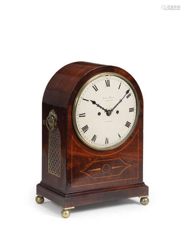 the dial signed John Moore, Clerkenwell, London  An early 19th century boxwood-inlaid mahogany table clock