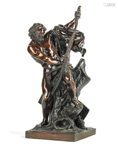 After Georges Bareau (French, 1866-1931): A late 19th century patinated bronze figure of an archer, probably Ulysses