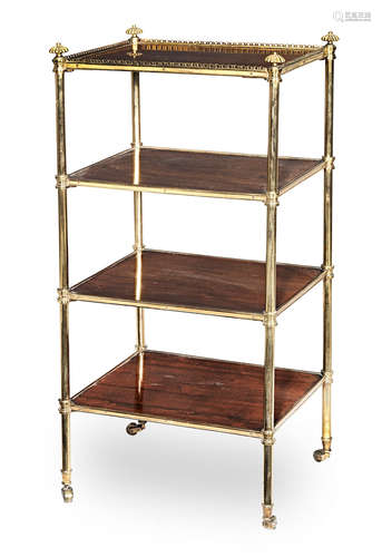 A Regency rosewood and brass four-tier etagere