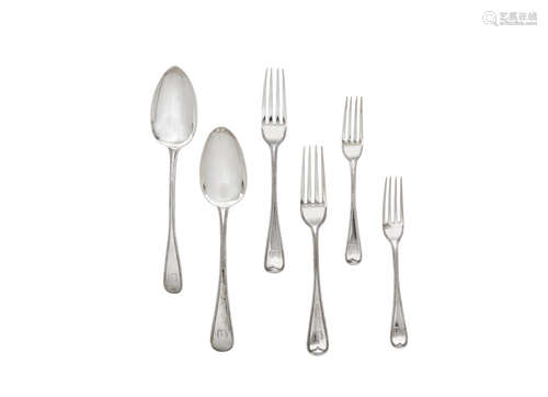 various makers, London 1808 - 1841  (34) A group of Beaded Old English pattern silver flatware