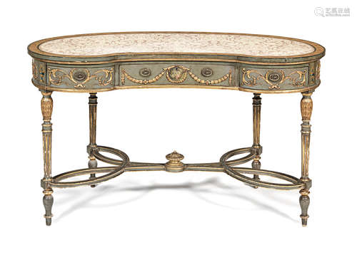 A 19th century painted, polychrome decorated and parcel gilt kidney shaped dressing table