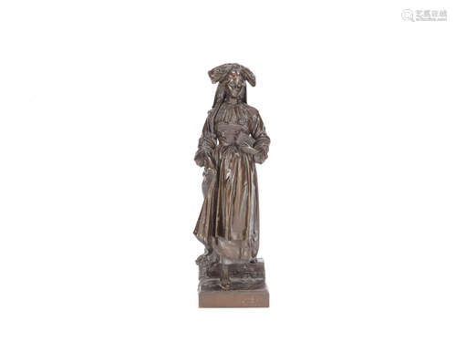 Eugene Laurent (French, 1832-1898): A patinated bronze figure of a young girl