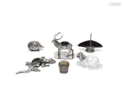 by Crisford & Norris, Birmingham 1909  (6) An Edwardian silver 'lizard' pincushion