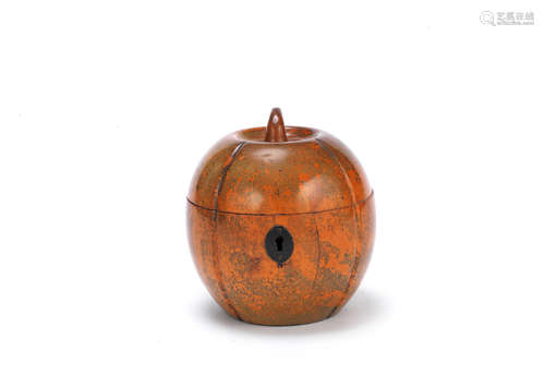 possibly Dutch or German An early 19th century Continental turned and stained fruitwood melon tea caddy