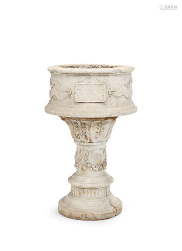 probably 15th/16th century  An Italian carved white marble font