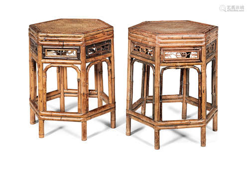 in the Brighton Pavilion taste Two very similar 19th century bamboo hexagonal low tables