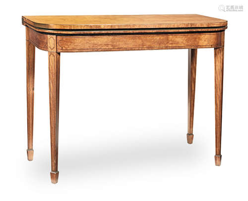 A late George III satinwood and purplewood line-inlaid D-shaped card table