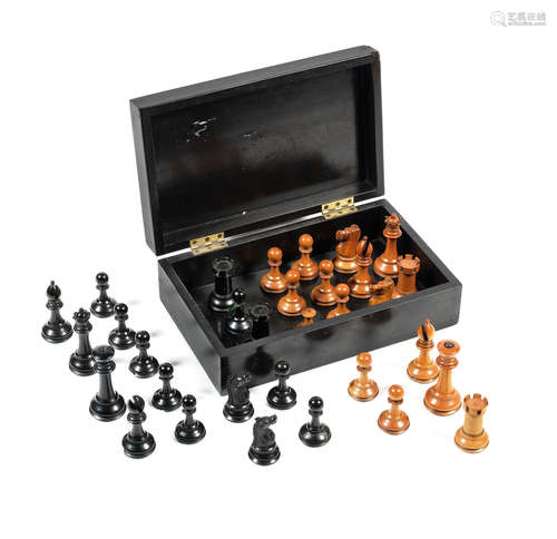 A Victorian Jaques type Staunton pattern boxwood and ebony weighted chess set