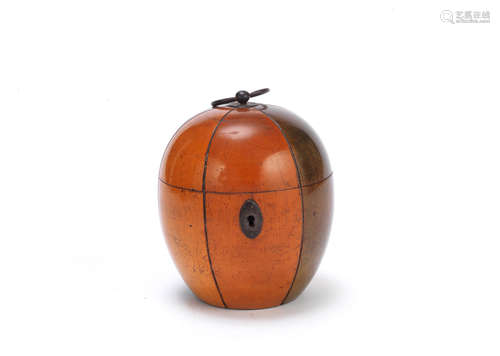 possibly Dutch or German An early 19th century Continental turned and stained fruitwood melon tea caddy