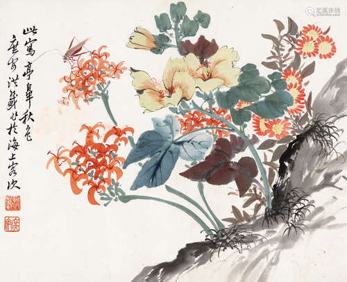 洪庶安（1887～?） 花鸟 镜片 设色纸本