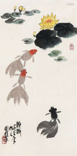 吴作人（1908～1997） 渔趣 立轴 设色纸本