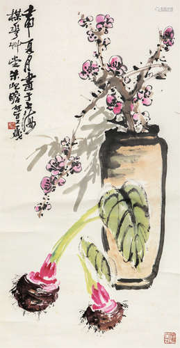 朱屺瞻（1892～1996） 梅花 立轴 设色纸本