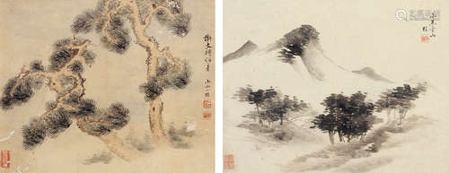 邹一桂（1686～1772） 山水 （二帧） 镜芯 设色纸本