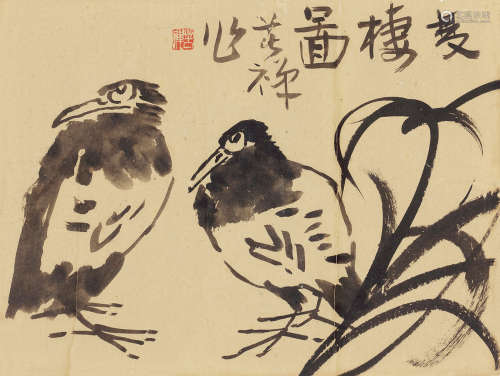 李苦禅（1899～1983） 双栖图 镜芯 水墨纸本