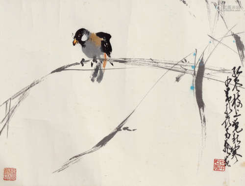 赵少昂（1905～1998） 翠鸟 镜芯 设色纸本