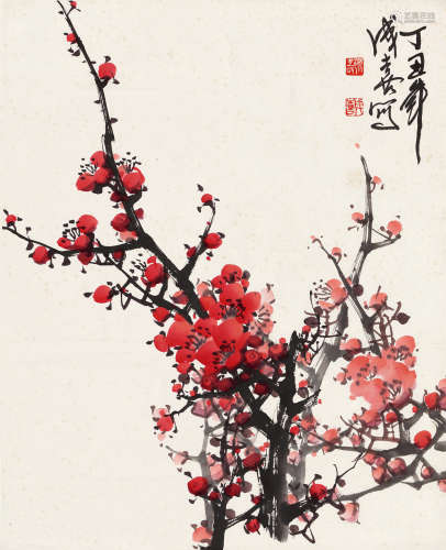 王成喜（b.1954） 红梅 镜芯 设色纸本