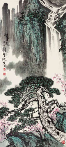 刘宝纯（b.1932） 松山飞瀑图 立轴 设色纸本