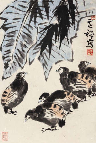 李苦禅（1899～1983） 觅食图 立轴 设色纸本