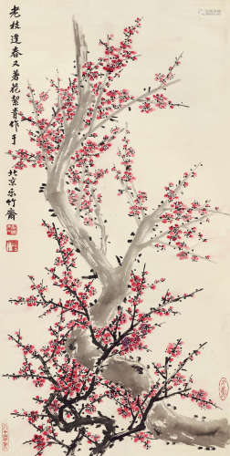 胡絜青（1905～2001） 老枝逢春又着花 立轴 设色纸本