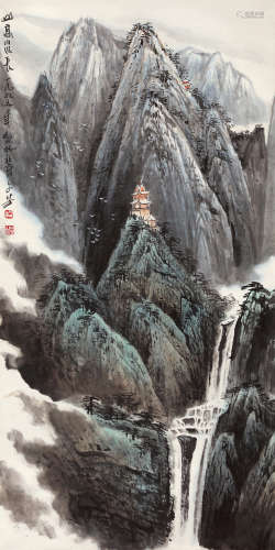 王文芳（b.1938） 山高水长 立轴 设色纸本